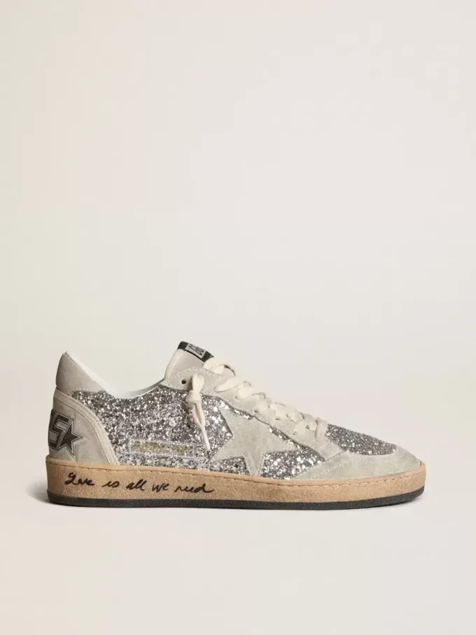 Ball Star da donna in glitter argento con inserti in pelle scamosciata grigio ghiaccio Ball Star da donna in glitter argento con inserti in pelle scamosciata grigio ghiaccio