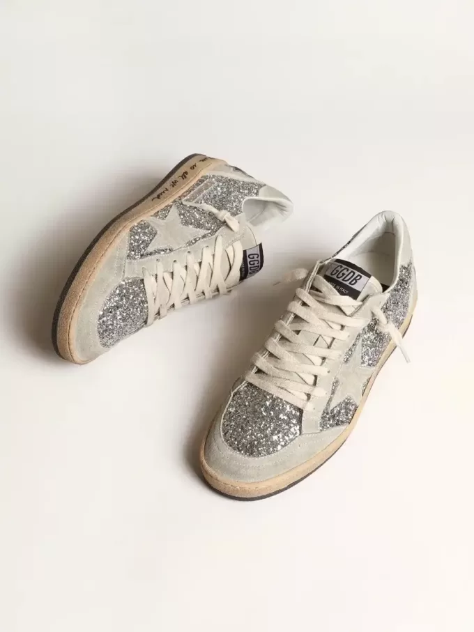 Ball Star da donna in glitter argento con inserti in pelle scamosciata grigio ghiaccio Ball Star da donna in glitter argento con inserti in pelle scamosciata grigio ghiaccio