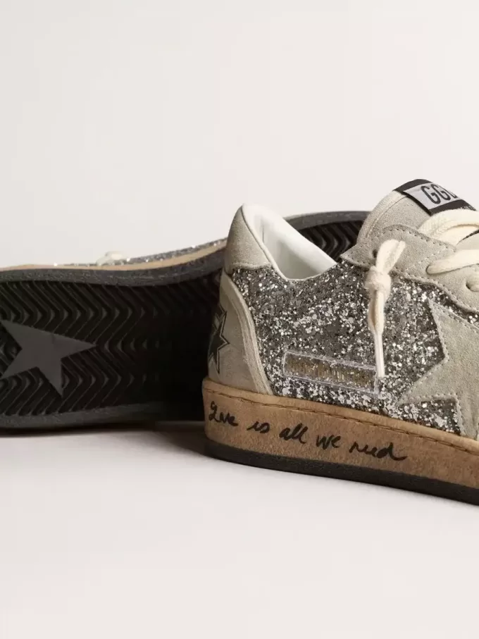 Ball Star da donna in glitter argento con inserti in pelle scamosciata grigio ghiaccio Ball Star da donna in glitter argento con inserti in pelle scamosciata grigio ghiaccio