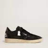 Ball Star da donna in mesh con cristalli Swarovski e stella e tallone in pelle laminata nera Ball Star da donna in mesh con cristalli Swarovski e stella e tallone in pelle laminata nera
