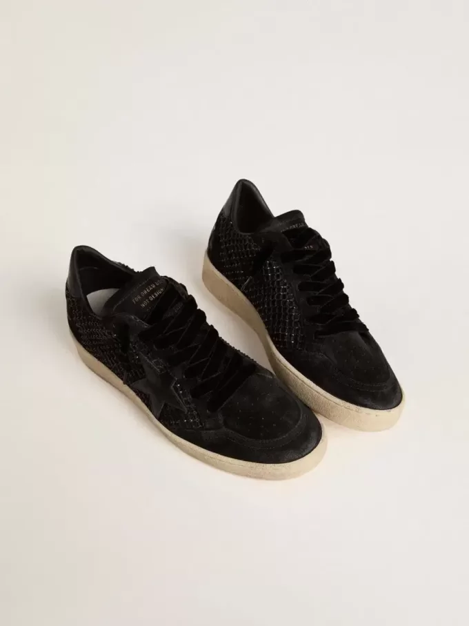 Ball Star da donna in mesh con cristalli Swarovski e stella e tallone in pelle laminata nera Ball Star da donna in mesh con cristalli Swarovski e stella e tallone in pelle laminata nera