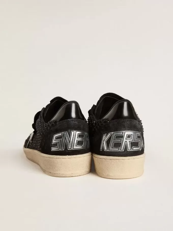 Ball Star da donna in mesh con cristalli Swarovski e stella e tallone in pelle laminata nera Ball Star da donna in mesh con cristalli Swarovski e stella e tallone in pelle laminata nera