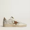 Ball Star da donna in nappa bianca e mesh con stella in nabuk color tabacco e linguetta sul tallone beige