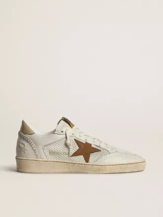 Ball Star da donna in nappa bianca e mesh con stella in nabuk color tabacco e linguetta sul tallone beige