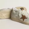 Ball Star da donna in nappa bianca e mesh con stella in nabuk color tabacco e linguetta sul tallone beige
