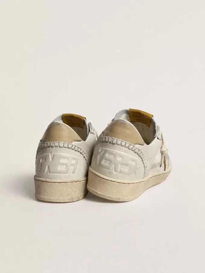 Ball Star da donna in nappa bianca e mesh con stella in nabuk color tabacco e linguetta sul tallone beige