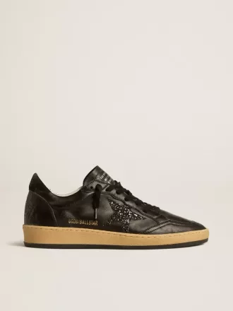 Ball Star da donna in nappa nera con stella glitterata nera e linguetta in camoscio sul tallone