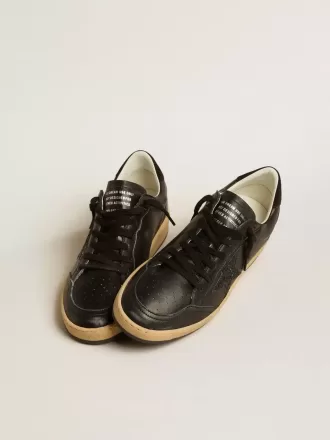 Ball Star da donna in nappa nera con stella glitterata nera e linguetta in camoscio sul tallone