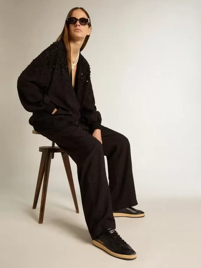 Ball Star da donna in nappa nera con stella glitterata nera e linguetta in camoscio sul tallone