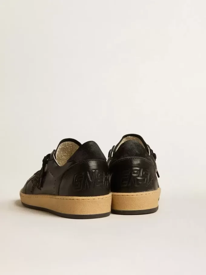 Ball Star da donna in nappa nera con stella glitterata nera e linguetta in camoscio sul tallone