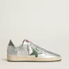 Ball Star da donna in nylon argentato con stella e linguetta sul tallone in pelle verde Ball Star da donna in nylon argentato con stella e linguetta sul tallone in pelle verde
