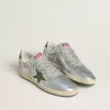 Ball Star da donna in nylon argentato con stella e linguetta sul tallone in pelle verde Ball Star da donna in nylon argentato con stella e linguetta sul tallone in pelle verde