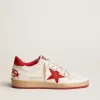 Ball Star da donna in pelle bianca con stella rossa e linguetta sul tallone