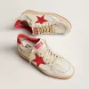 Ball Star da donna in pelle bianca con stella rossa e linguetta sul tallone