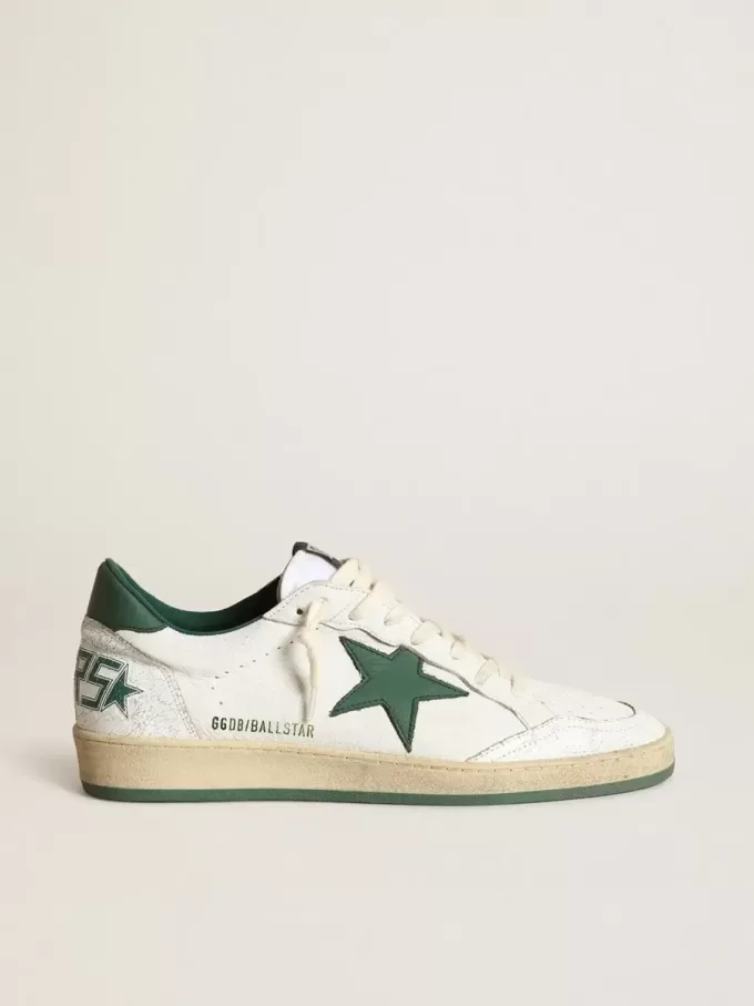 Ball Star da donna in pelle nappa bianca con stella e linguetta sul tallone in pelle verde