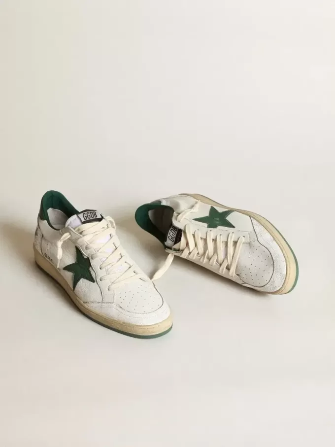 Ball Star da donna in pelle nappa bianca con stella e linguetta sul tallone in pelle verde