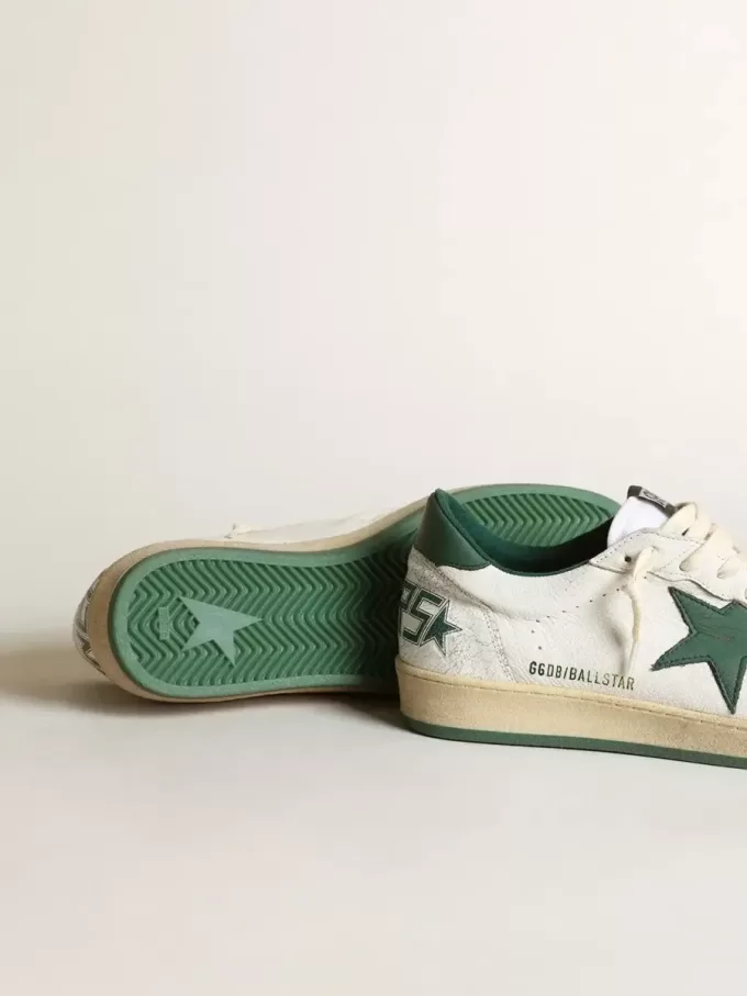 Ball Star da donna in pelle nappa bianca con stella e linguetta sul tallone in pelle verde