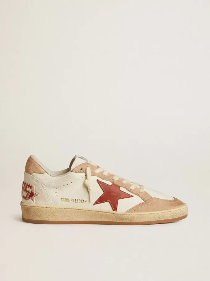 Ball Star da donna in pelle nappa con stella rossa e inserti in pelle scamosciata rosa