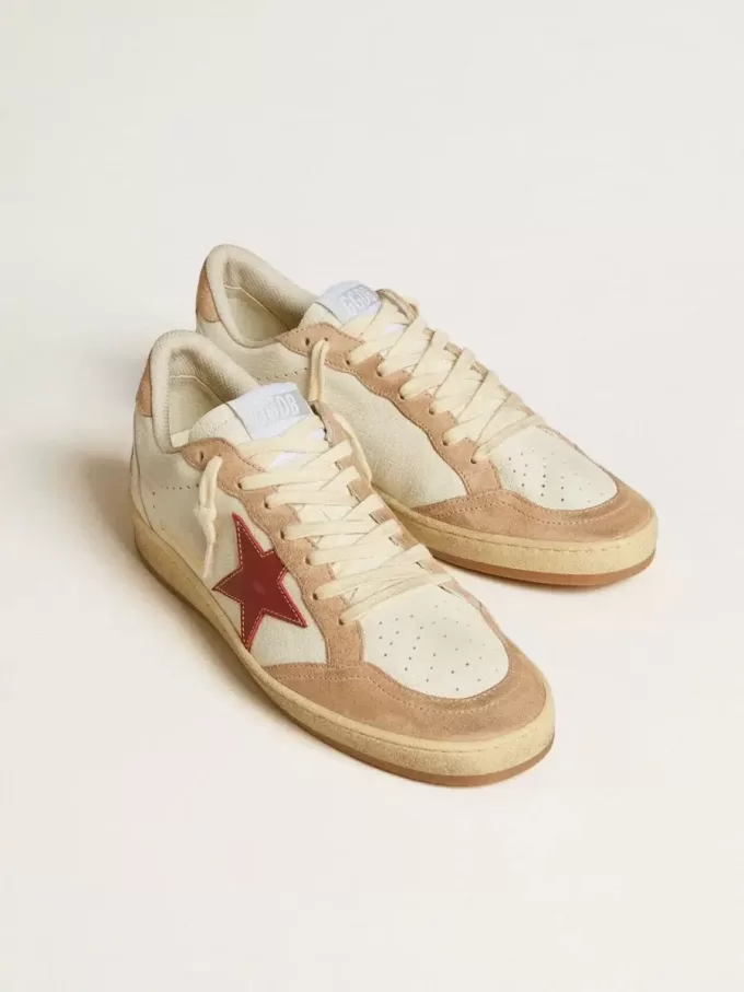 Ball Star da donna in pelle nappa con stella rossa e inserti in pelle scamosciata rosa