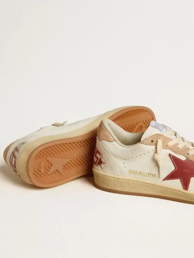 Ball Star da donna in pelle nappa con stella rossa e inserti in pelle scamosciata rosa