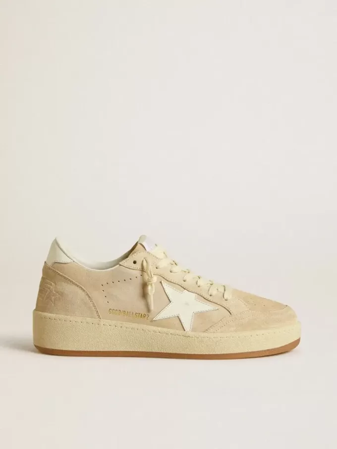 Ball Star da donna in pelle scamosciata beige con stella e linguetta sul tallone in pelle bianca