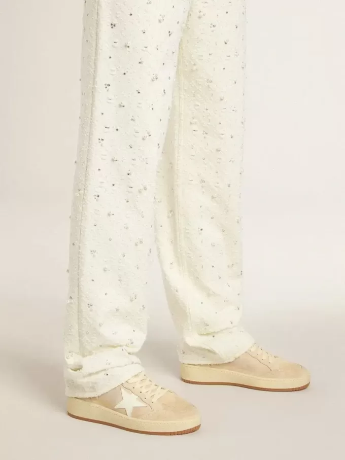 Ball Star da donna in pelle scamosciata beige con stella e linguetta sul tallone in pelle bianca