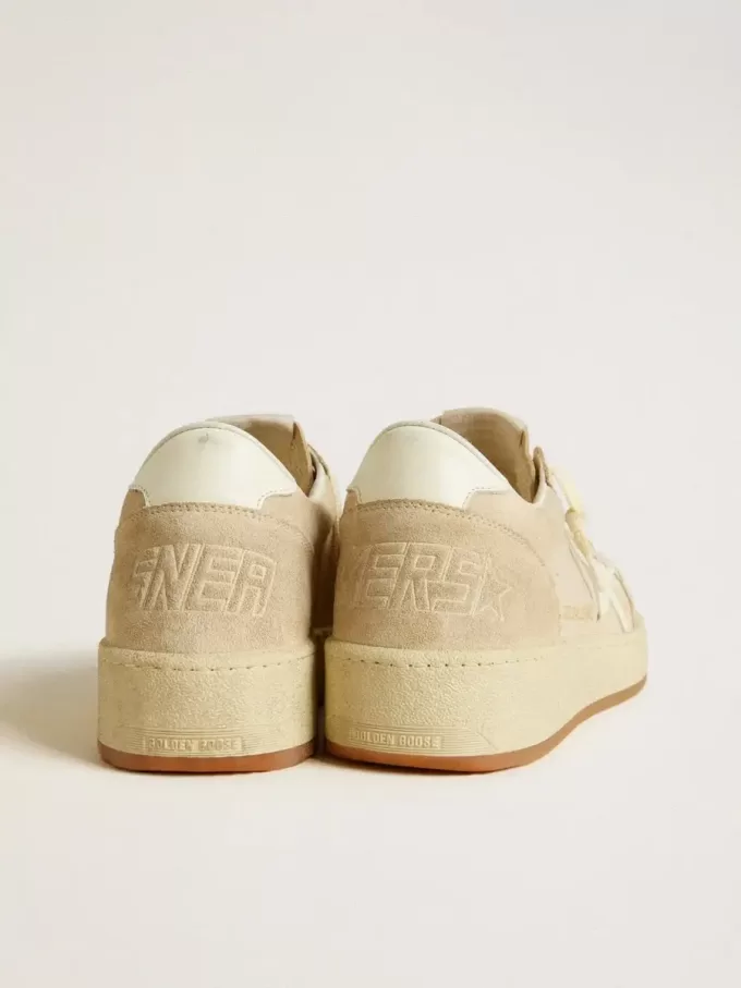 Ball Star da donna in pelle scamosciata beige con stella e linguetta sul tallone in pelle bianca