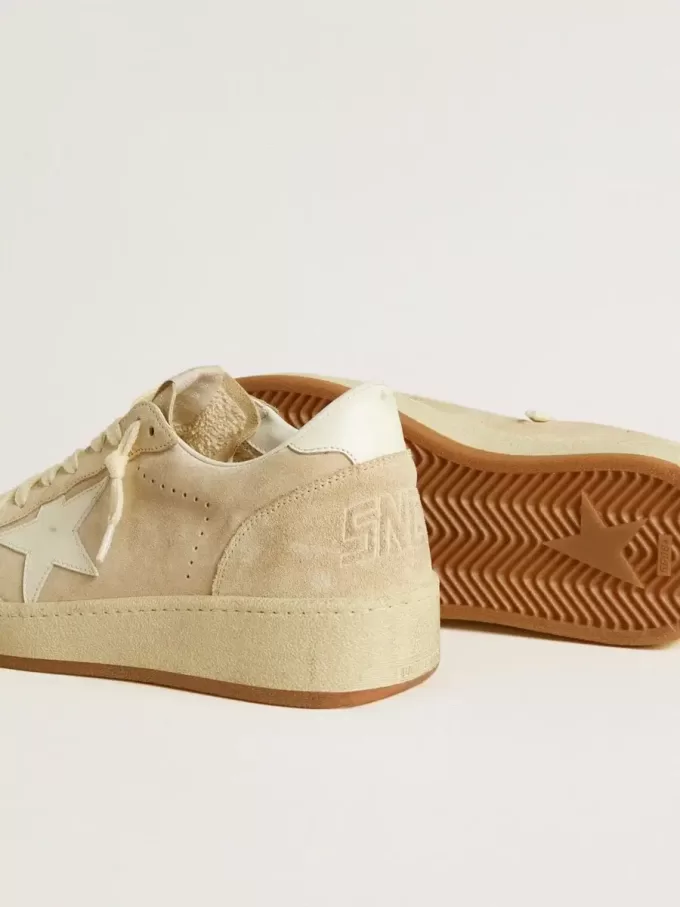 Ball Star da donna in pelle scamosciata beige con stella e linguetta sul tallone in pelle bianca