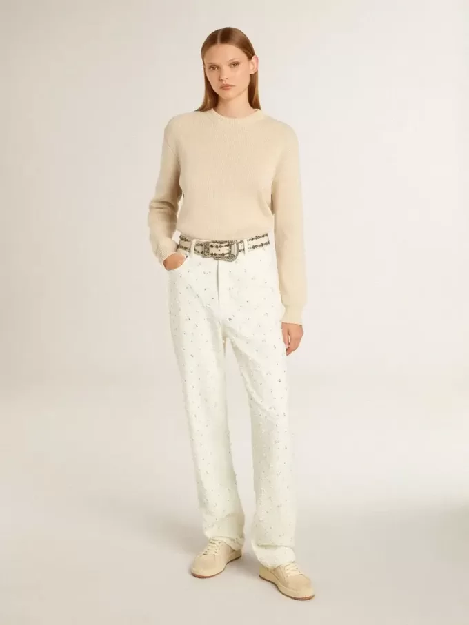 Ball Star da donna in pelle scamosciata beige con stella e linguetta sul tallone in pelle bianca