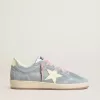Ball Star da donna in pelle scamosciata blu polvere con stella in pelle color crema