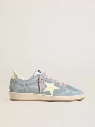 Ball Star da donna in pelle scamosciata blu polvere con stella in pelle color crema