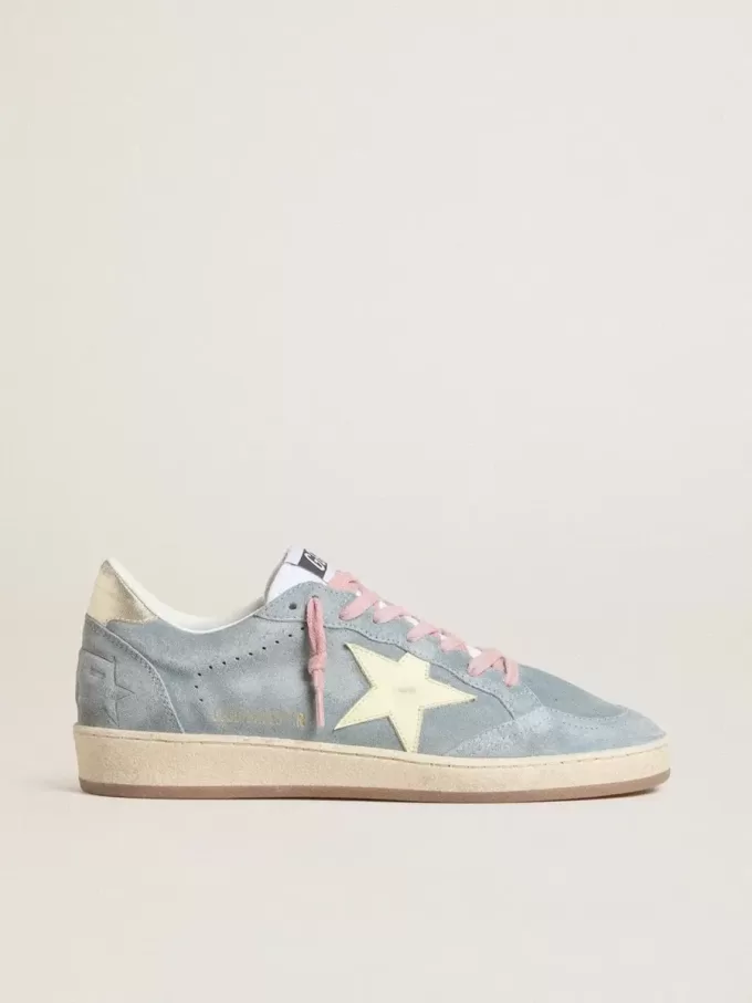Ball Star da donna in pelle scamosciata blu polvere con stella in pelle color crema