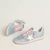 Ball Star da donna in pelle scamosciata blu polvere con stella in pelle color crema