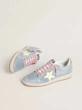 Ball Star da donna in pelle scamosciata blu polvere con stella in pelle color crema