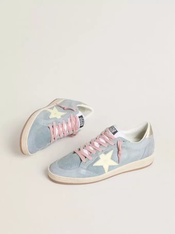 Ball Star da donna in pelle scamosciata blu polvere con stella in pelle color crema