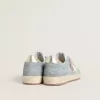 Ball Star da donna in pelle scamosciata blu polvere con stella in pelle color crema