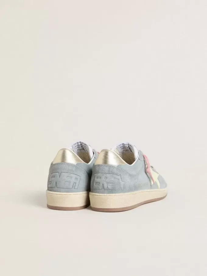 Ball Star da donna in pelle scamosciata blu polvere con stella in pelle color crema