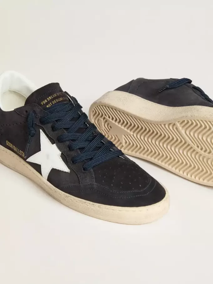 Ball Star da donna in pelle scamosciata blu scuro con stella in pelle e linguetta sul tallone