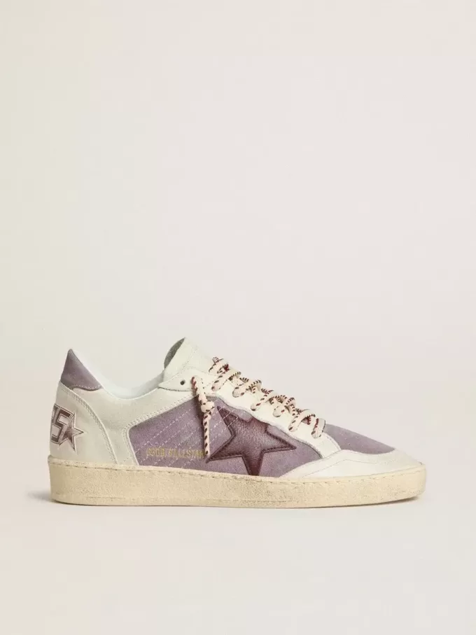 Ball Star da donna in pelle scamosciata lilla con stella in pelle bordeaux e linguetta sul tallone in pelle scamosciata lilla Ball Star da donna in pelle scamosciata lilla con stella in pelle bordeaux e linguetta sul tallone in pelle scamosciata lilla