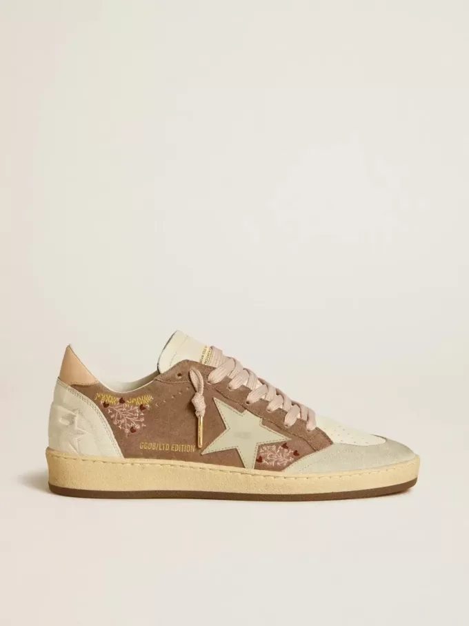 Ball Star da donna in pelle scamosciata marrone con stella e linguetta sul tallone in pelle