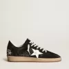 Ball Star da donna in pelle scamosciata nera con stella in pelle bianca Ball Star da donna in pelle scamosciata nera con stella in pelle bianca
