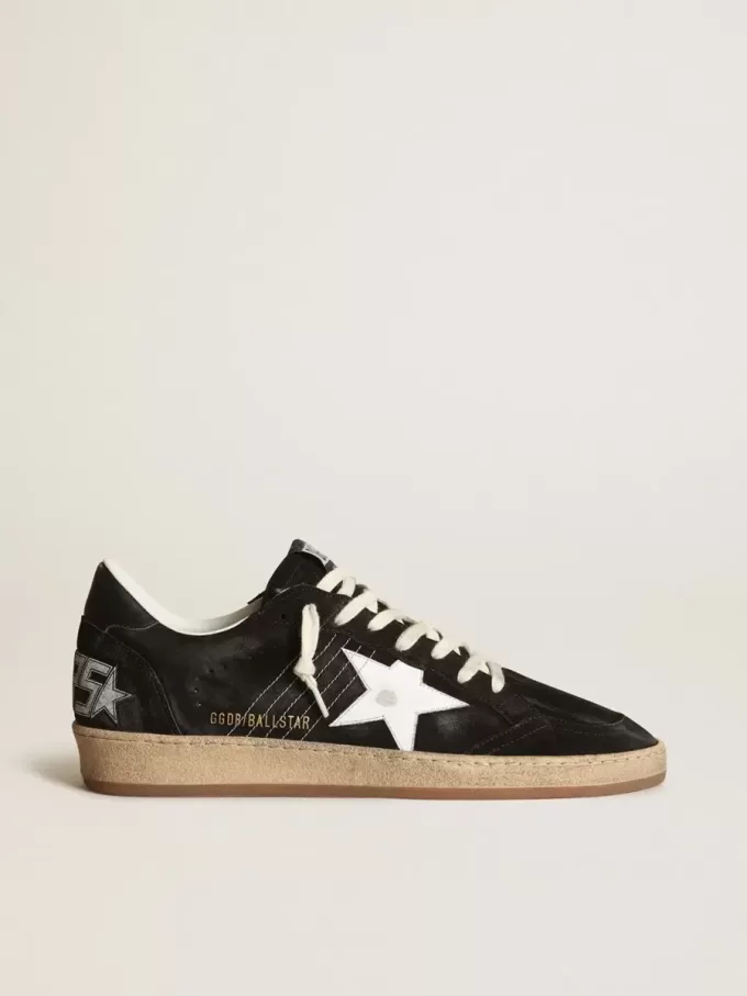 Ball Star da donna in pelle scamosciata nera con stella in pelle bianca Ball Star da donna in pelle scamosciata nera con stella in pelle bianca