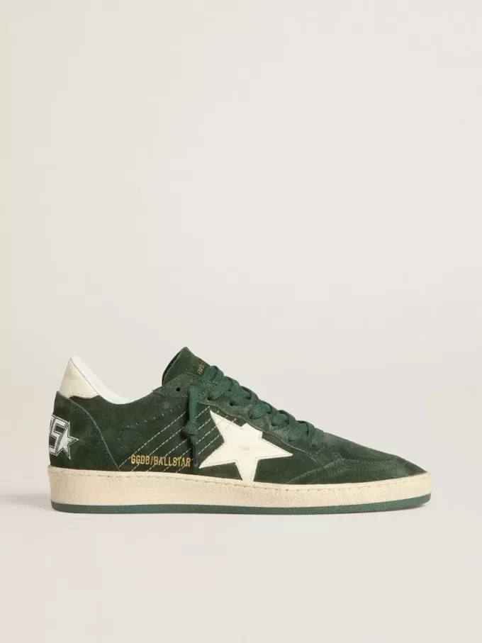 Ball Star da donna in pelle scamosciata verde con stella e linguetta sul tallone in pelle bianca