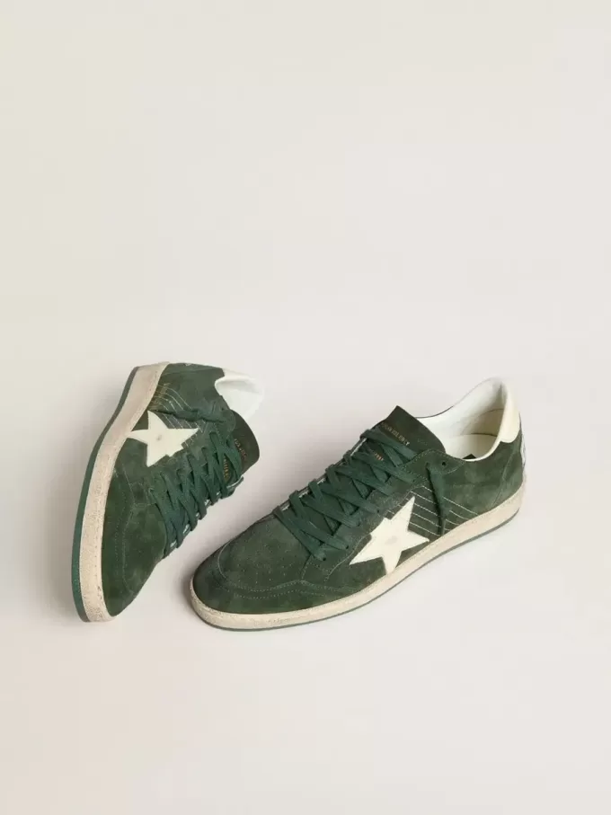 Ball Star da donna in pelle scamosciata verde con stella e linguetta sul tallone in pelle bianca