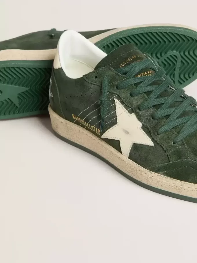 Ball Star da donna in pelle scamosciata verde con stella e linguetta sul tallone in pelle bianca