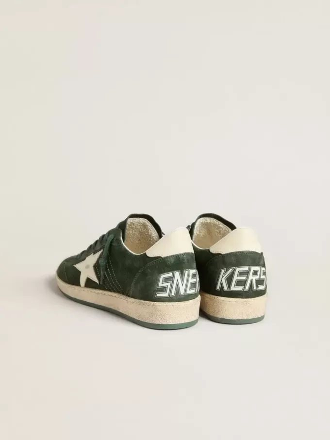 Ball Star da donna in pelle scamosciata verde con stella e linguetta sul tallone in pelle bianca