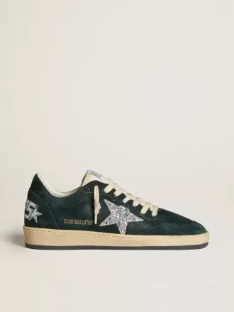 Ball Star da donna in pelle scamosciata verde con stella glitterata argento