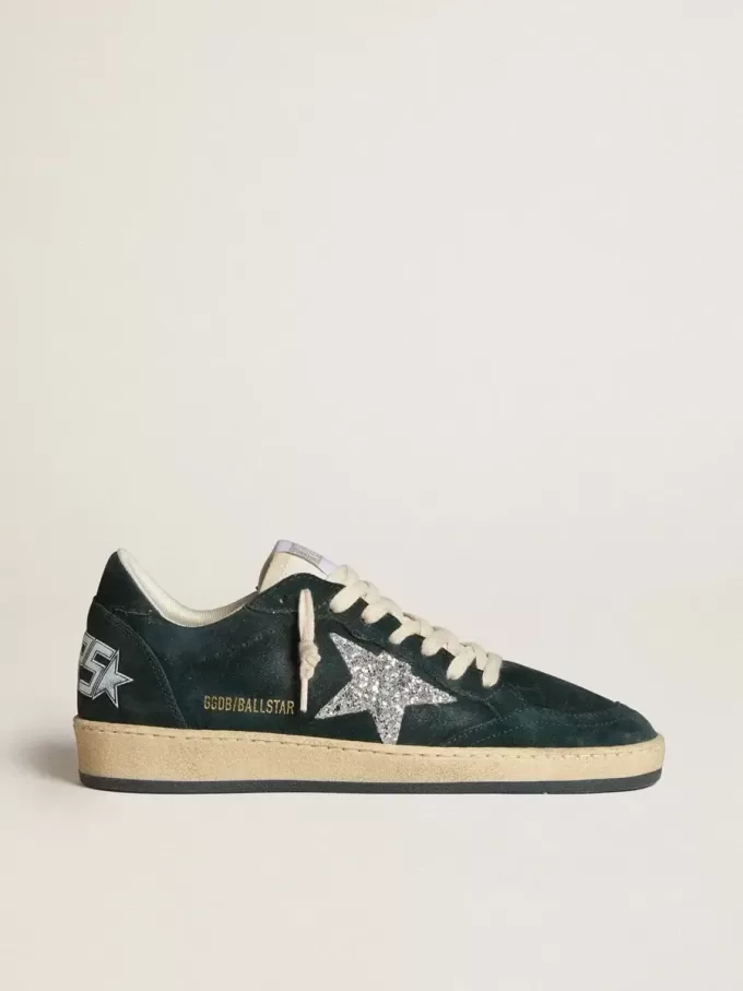 Ball Star da donna in pelle scamosciata verde con stella glitterata argento Ball Star da donna in pelle scamosciata verde con stella glitterata argento