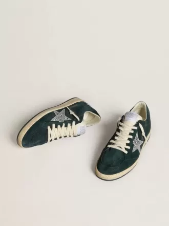 Ball Star da donna in pelle scamosciata verde con stella glitterata argento