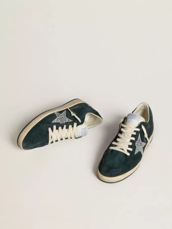 Ball Star da donna in pelle scamosciata verde con stella glitterata argento Ball Star da donna in pelle scamosciata verde con stella glitterata argento